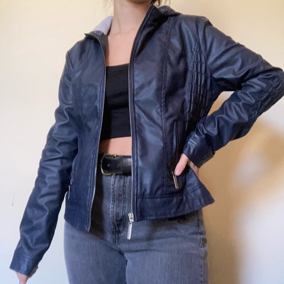 navy leather look jacket
